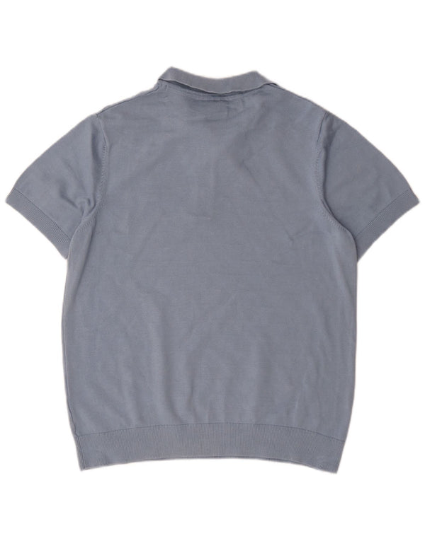 Męski sweter Fila z krótkim rękawem i dekoltem polo, duży, niebieski, geometryczny, bawełniany