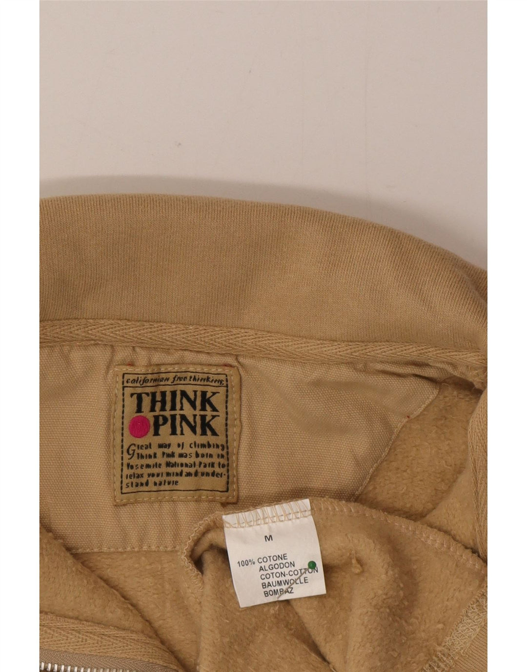 Think Pink Męska bluza z zamkiem błyskawicznym, średnio beżowa, bawełniana