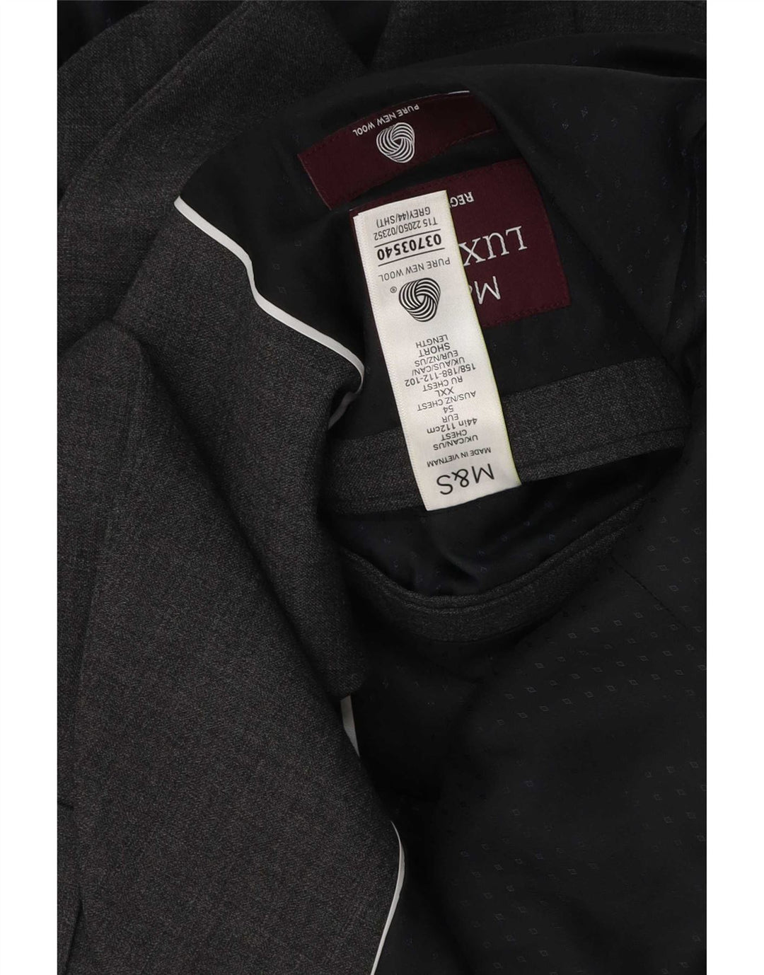 Marks & Spencer Męska marynarka zapinana na 2 guziki, rozmiar 44, 2XL, szara, nowa wełna