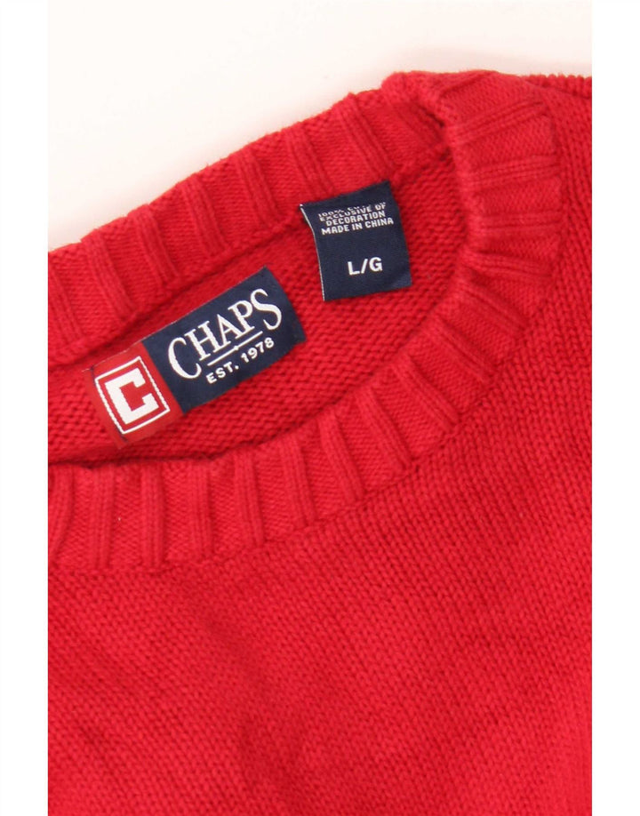 Męski sweter z wycięciem pod szyją Chaps, duży, czerwony, bawełniany