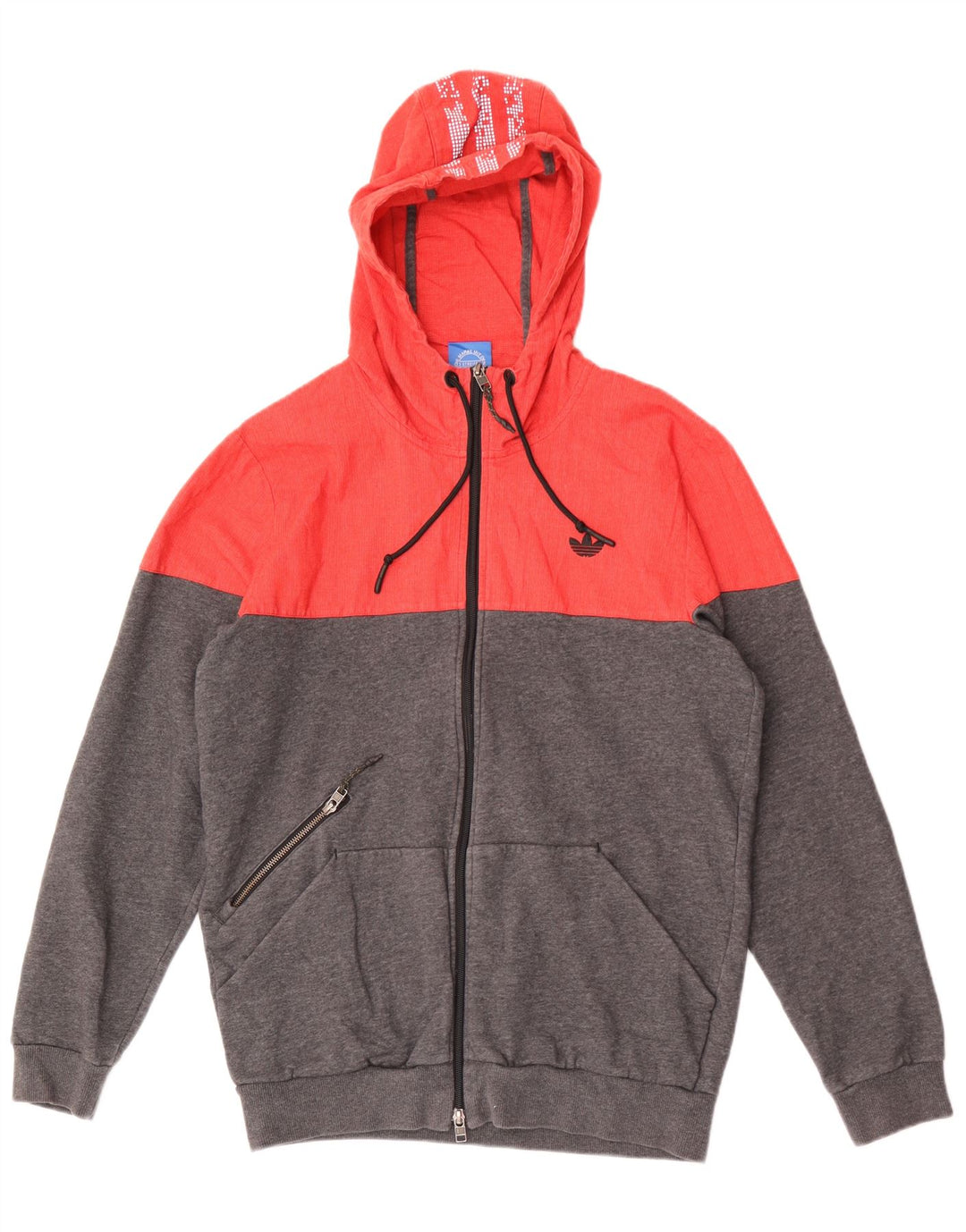 Adidas Męski sweter z kapturem i zamkiem błyskawicznym, średnioszary, bawełniany z blokami kolorów