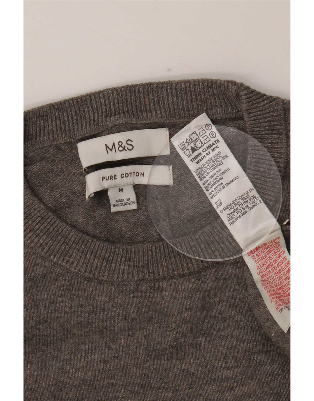 Marks & Spencer Męski sweter z okrągłym dekoltem, średnioszary, bawełniany