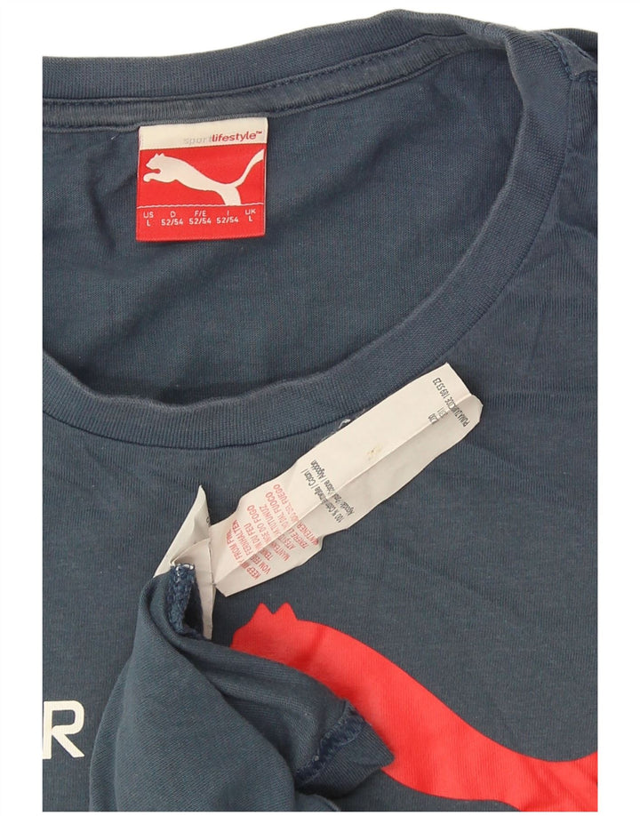 Męski T-shirt z grafiką Puma, duży, niebieski, bawełniany