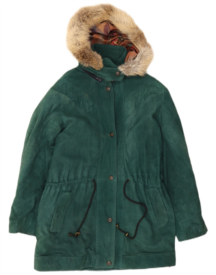 Vintage damska zamszowa kurtka typu parka oversize IT 40 mała zielona skóra