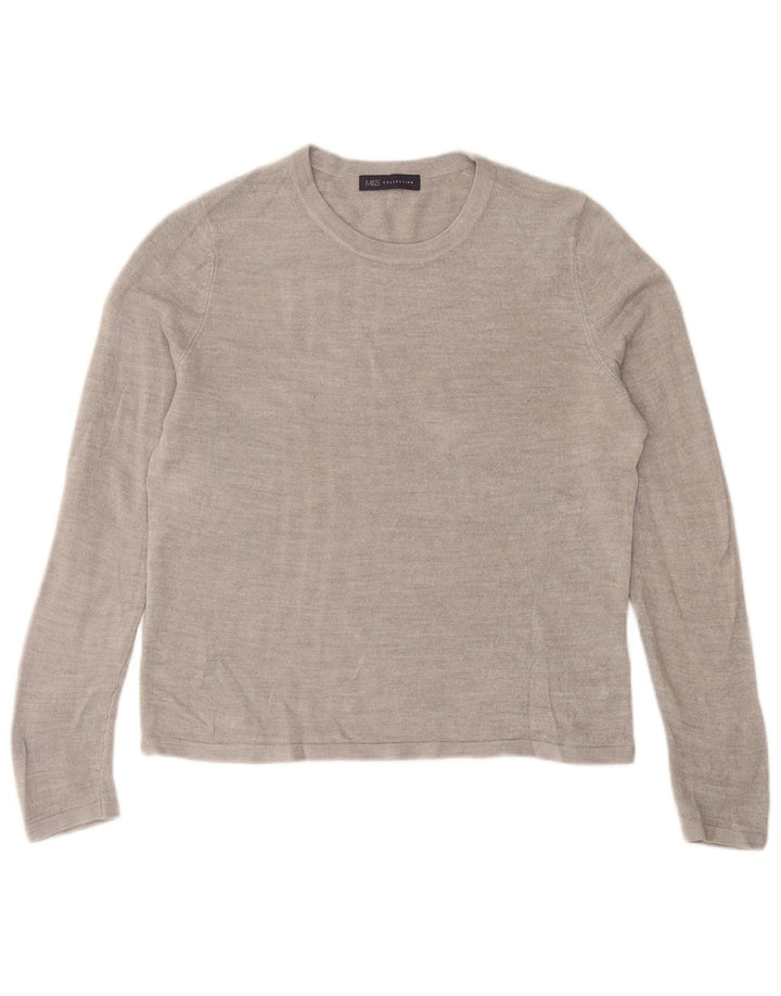 Marks & Spencer Damski sweter z okrągłym dekoltem, UK 14, średni szary akryl