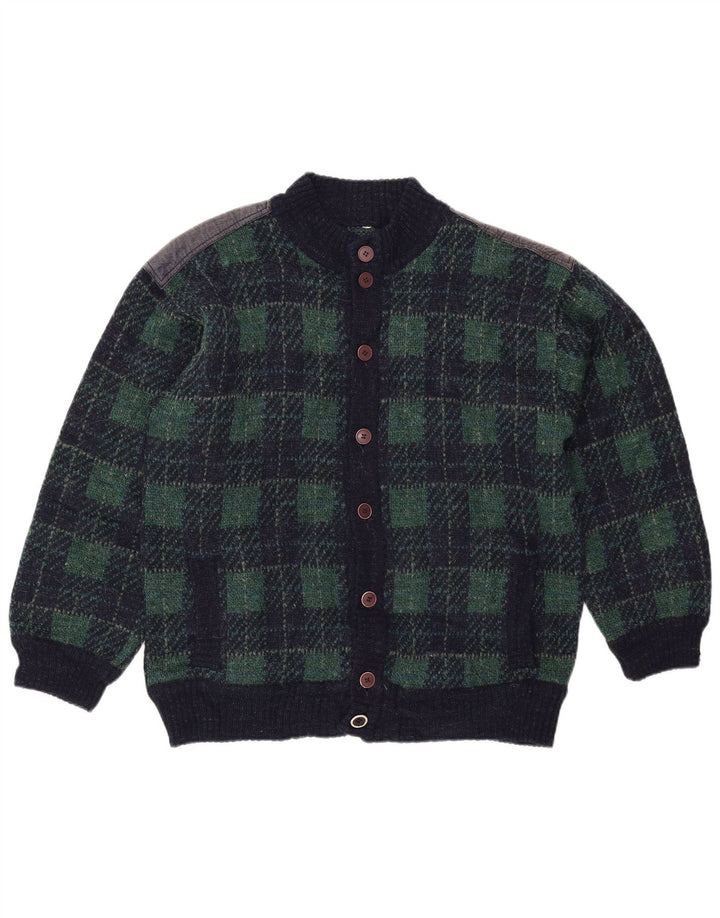 Vintage męski sweter kardigan IT 54 XL granatowa wełniana kratka