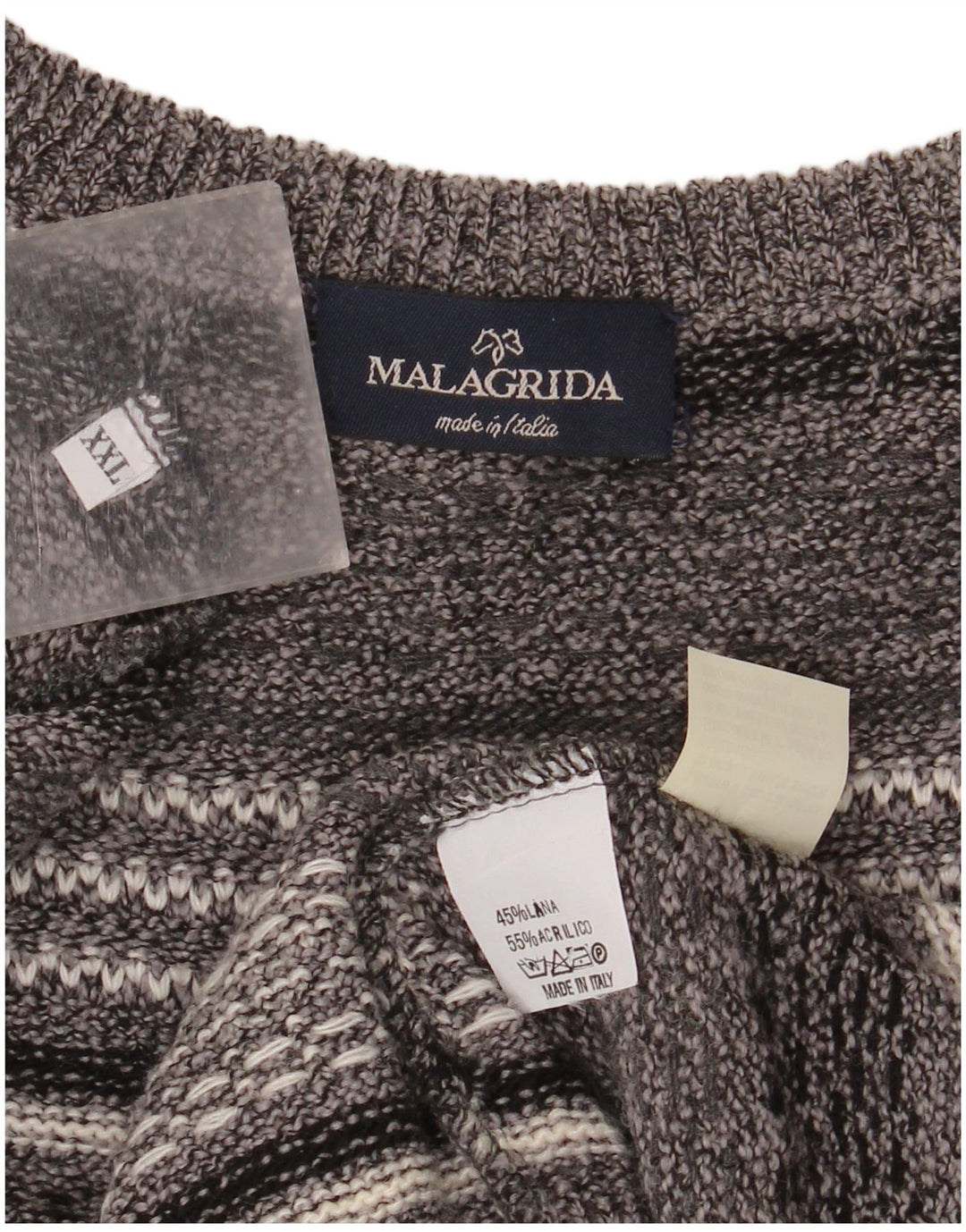 Męski sweter z dekoltem w łódkę Malagrida 2XL, szara wełniana w paski
