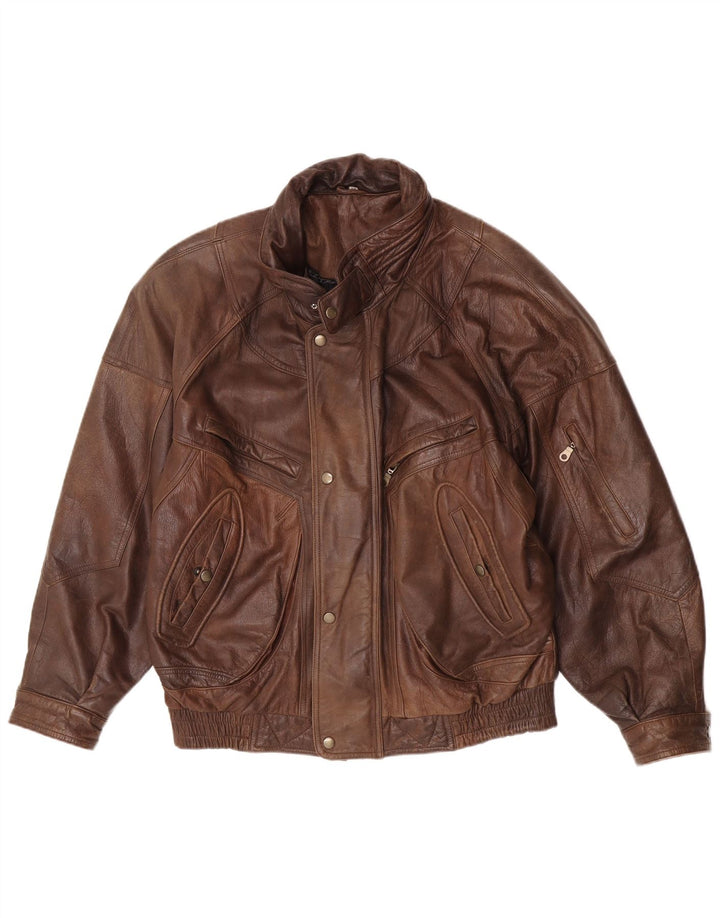 Vintage męska kurtka skórzana bomber IT 54 2XL brązowa skóra