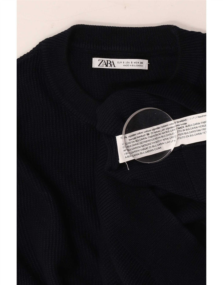 Męski sweter z okrągłym dekoltem Zara, mały, granatowy, bawełniany