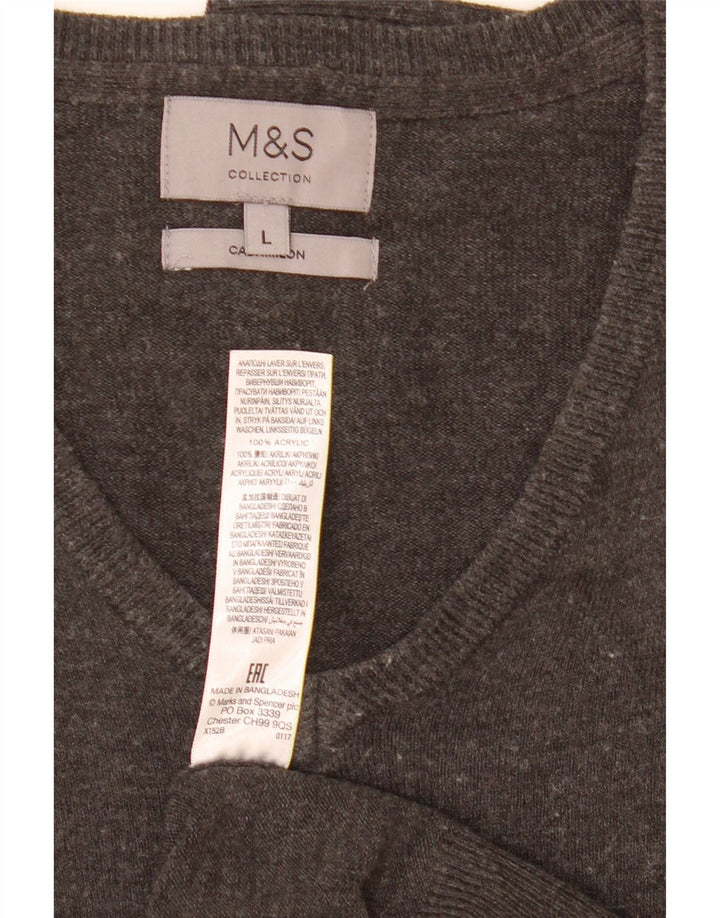 Marks & Spencer Męski sweter z dekoltem w kształcie litery V, duży, szary, akrylowy