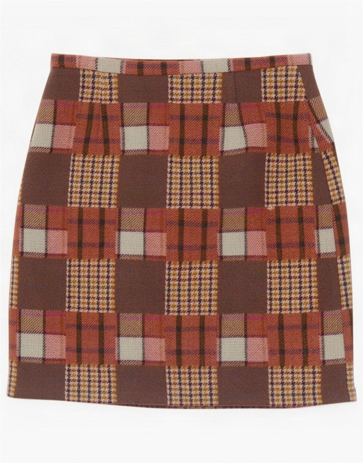 Avoca Damska spódnica mini średnia W30 Brązowa patchworkowa wełna