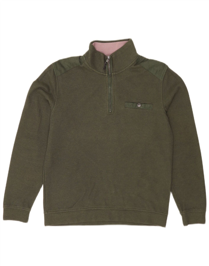 Męski sweter Ted Baker z zamkiem błyskawicznym, rozmiar 2, mały, bawełniany khaki