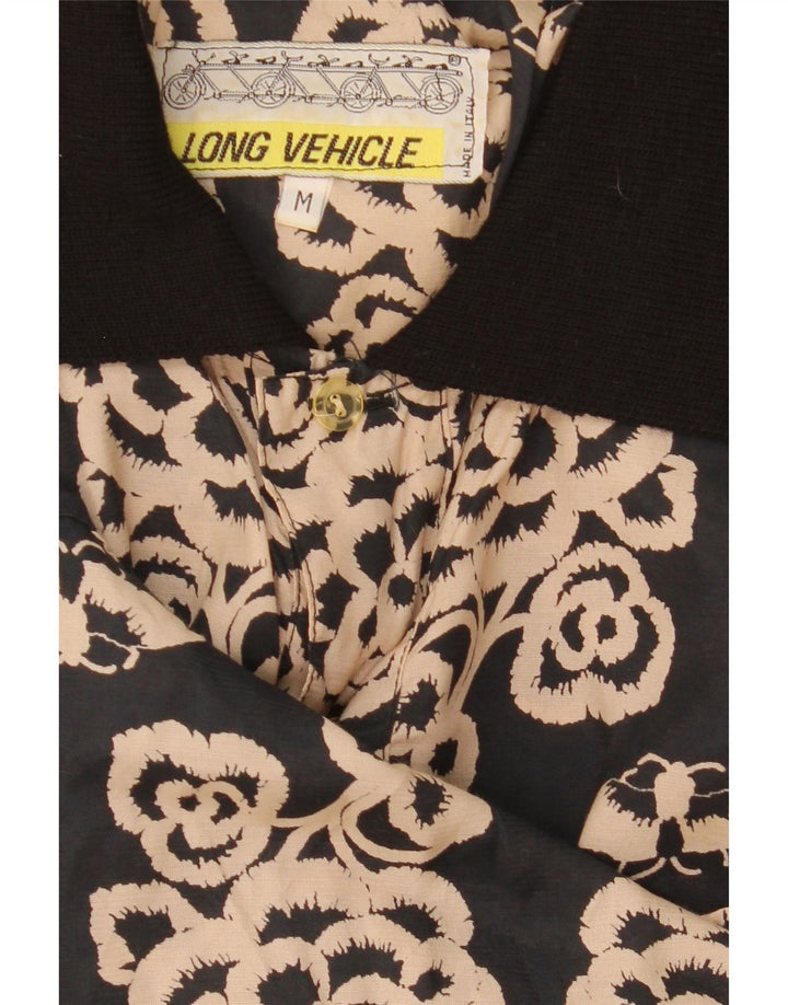 Męska koszula pulowerowa z krótkim rękawem w stylu vintage, średnia czarna w kwiaty