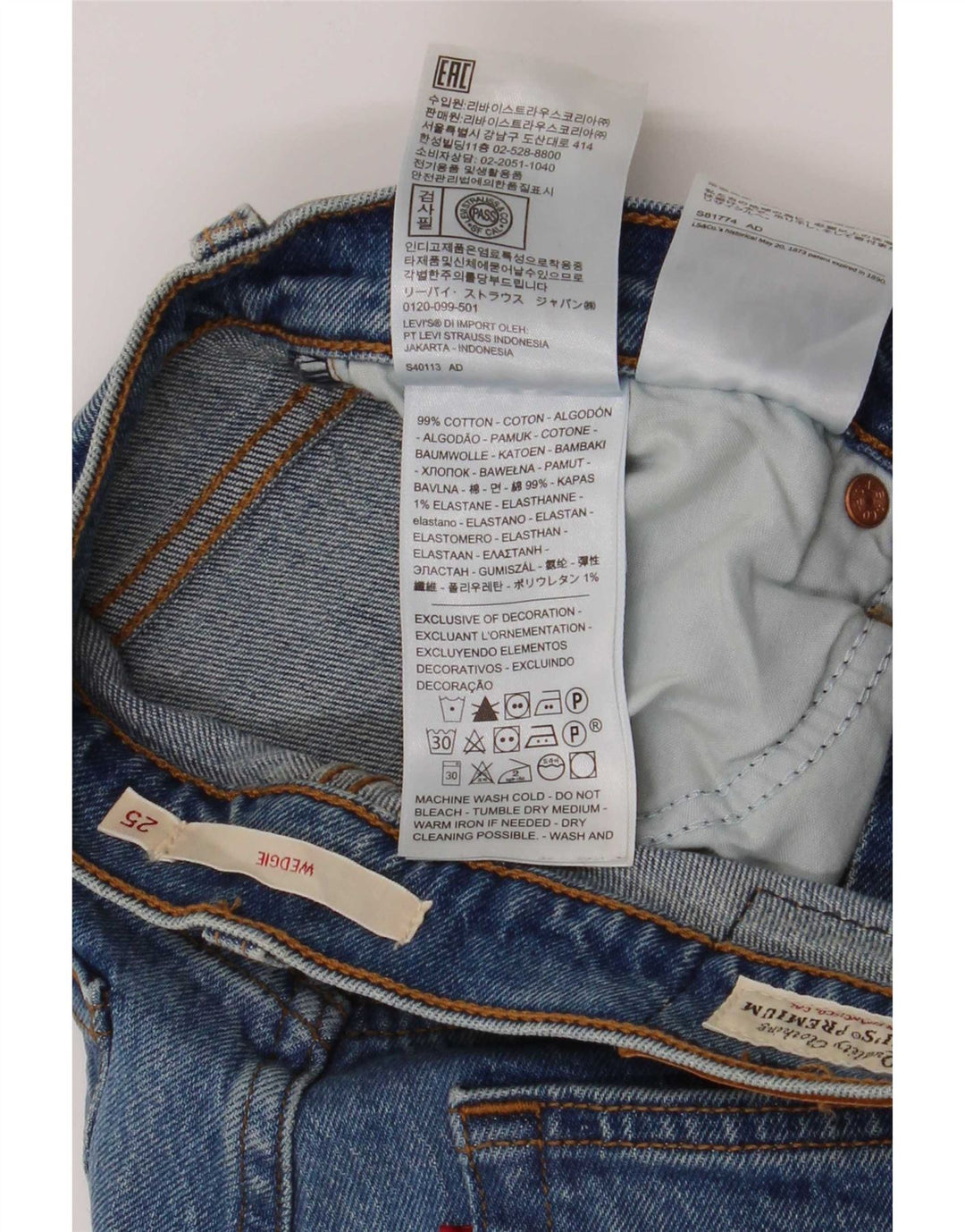 Damskie jeansy Levi's Wedgie Straight W25 L27 Niebieskie bawełniane