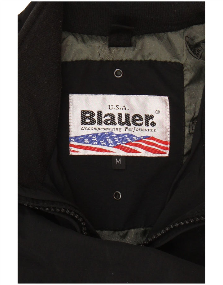 BLAUER Womens Graphic Military Jacket UK 14 Medium Black Cotton