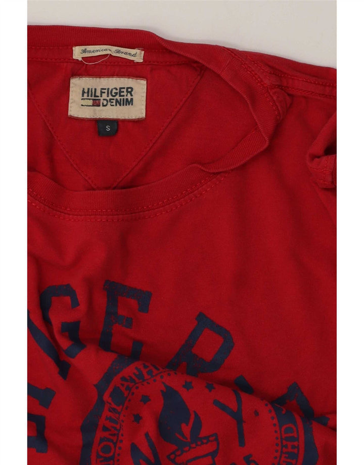 Męski T-shirt z grafiką Tommy Hilfiger, mały, czerwony, bawełniany