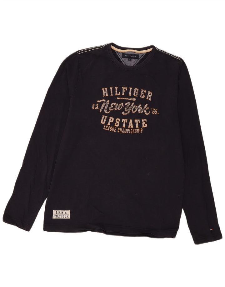 Męski top graficzny Tommy Hilfiger z długim rękawem, średni granatowy, bawełniany