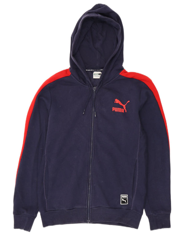 Męski sweter Puma z kapturem i zamkiem błyskawicznym, mały, granatowy, bawełniany w bloki kolorów