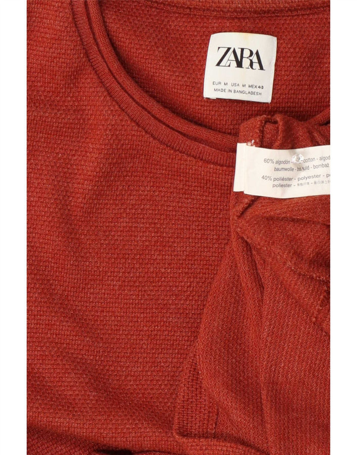 Męski sweter Zara z okrągłym dekoltem, średnio czerwony, bawełniany