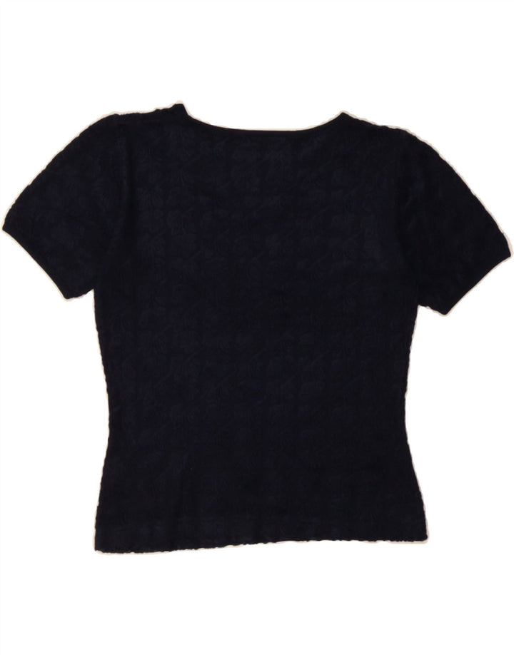 MONSOON Womens Crop Blouse Top UK 12 Medium Navy Blue Floral Viscose Vintage Monsoon and Second-Hand Monsoon from Messina Hembry 