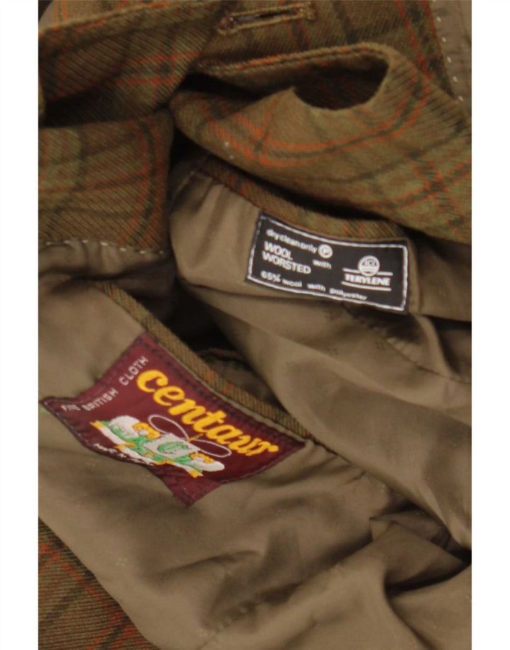 Męska marynarka zapinana na 2 guziki Centaur UK 38 Medium Khaki Wełna w kratkę