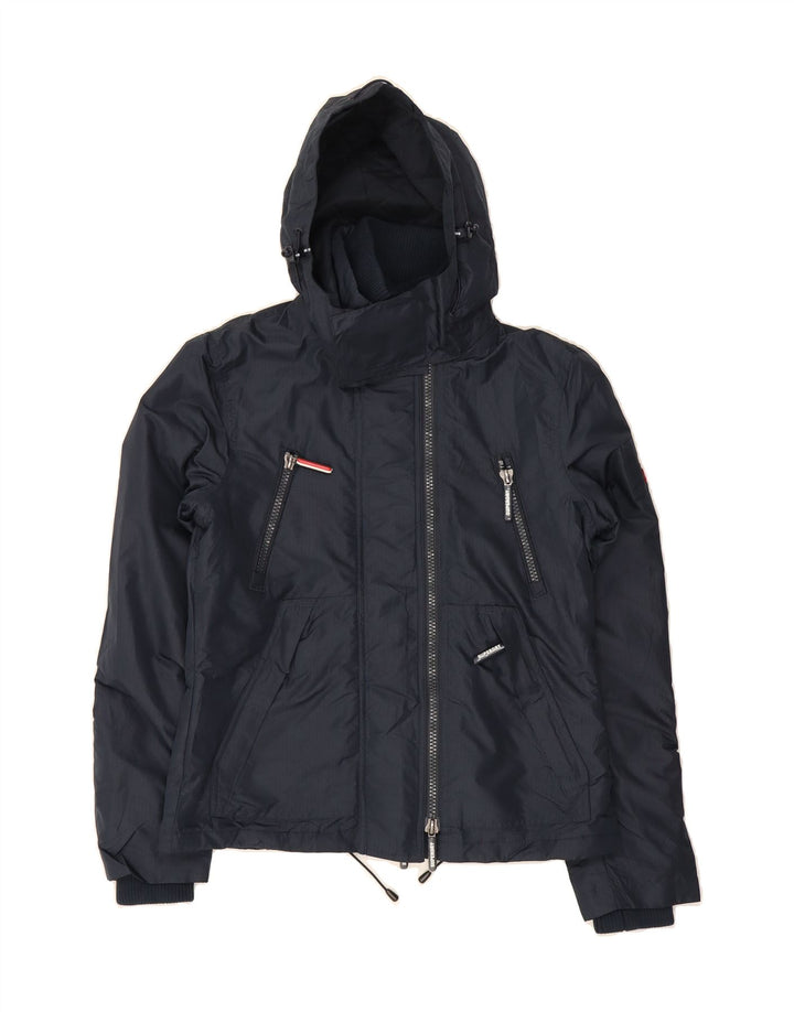 SUPERDRY Womens Hooded Windbreaker Jacket UK 12 Medium  Navy Blue Vintage Superdry and Second-Hand Superdry from Messina Hembry 