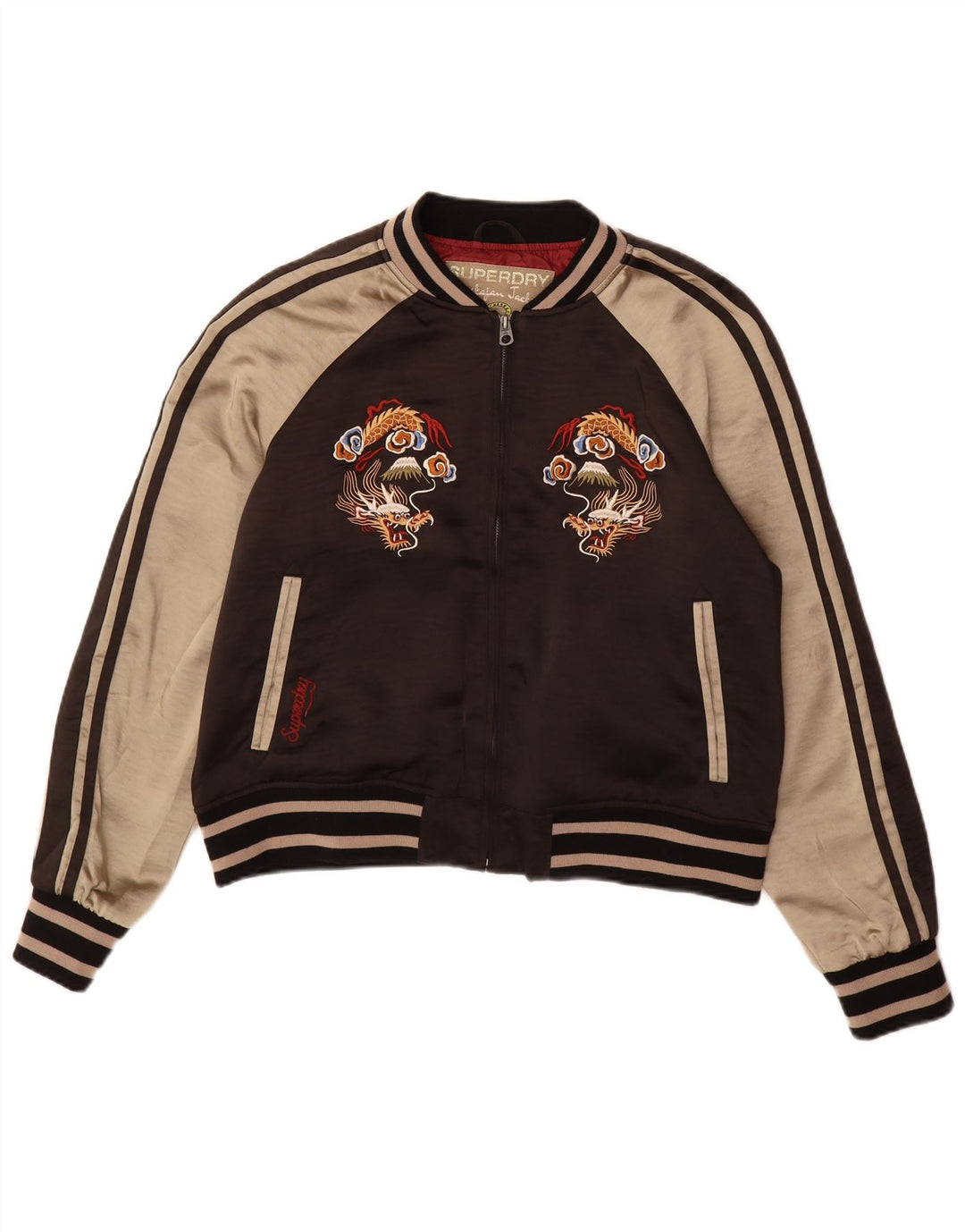 Damska kurtka dresowa Superdry Graphic UK 16, duża, brązowa, z blokami kolorów