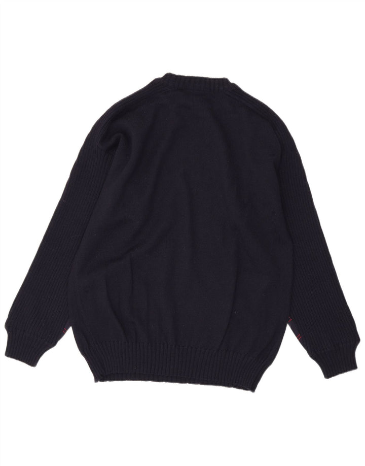 Vintage męski sweter z wycięciem pod szyją, średni granatowy w paski