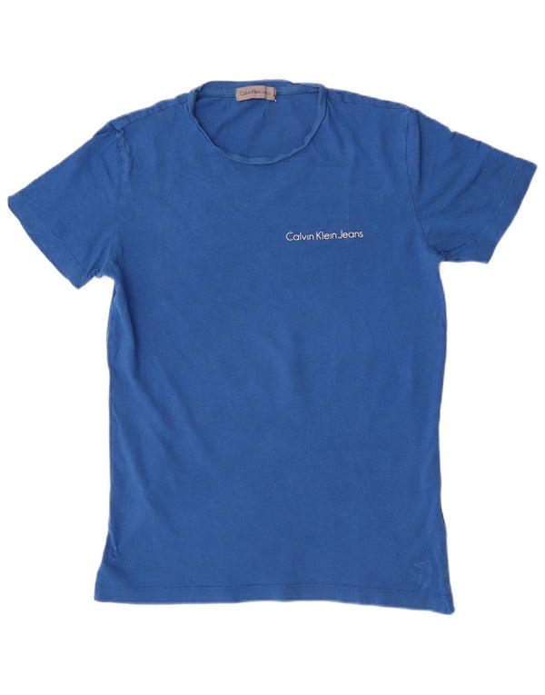 T-shirt męski Calvin Klein Jeans, mały, niebieski, bawełniany