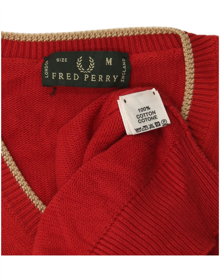 Męski sweter Fred Perry z dekoltem w kształcie litery V, średnio czerwony, bawełniany
