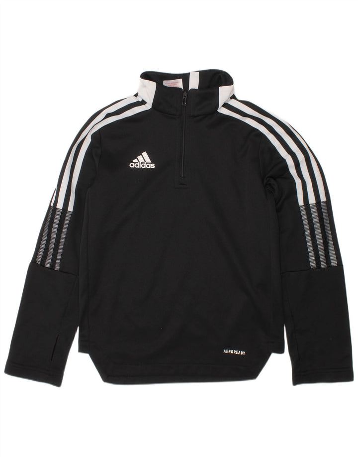 ADIDAS Boys Aeroready Zip Neck Pullover Tracksuit Top 7-8 Years Black