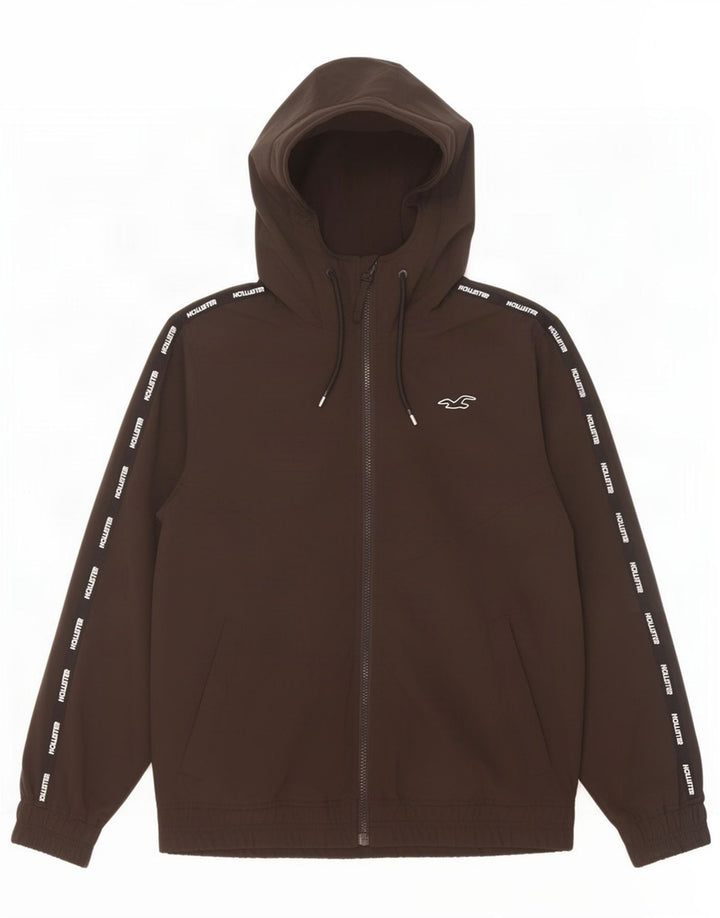 Męska kurtka bomber z kapturem i grafiką Hollister UK 36, mały, czarny poliester
