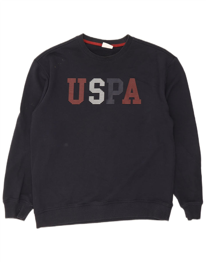 Męska bluza z grafiką US Polo Assn, średnia, granatowa bawełna