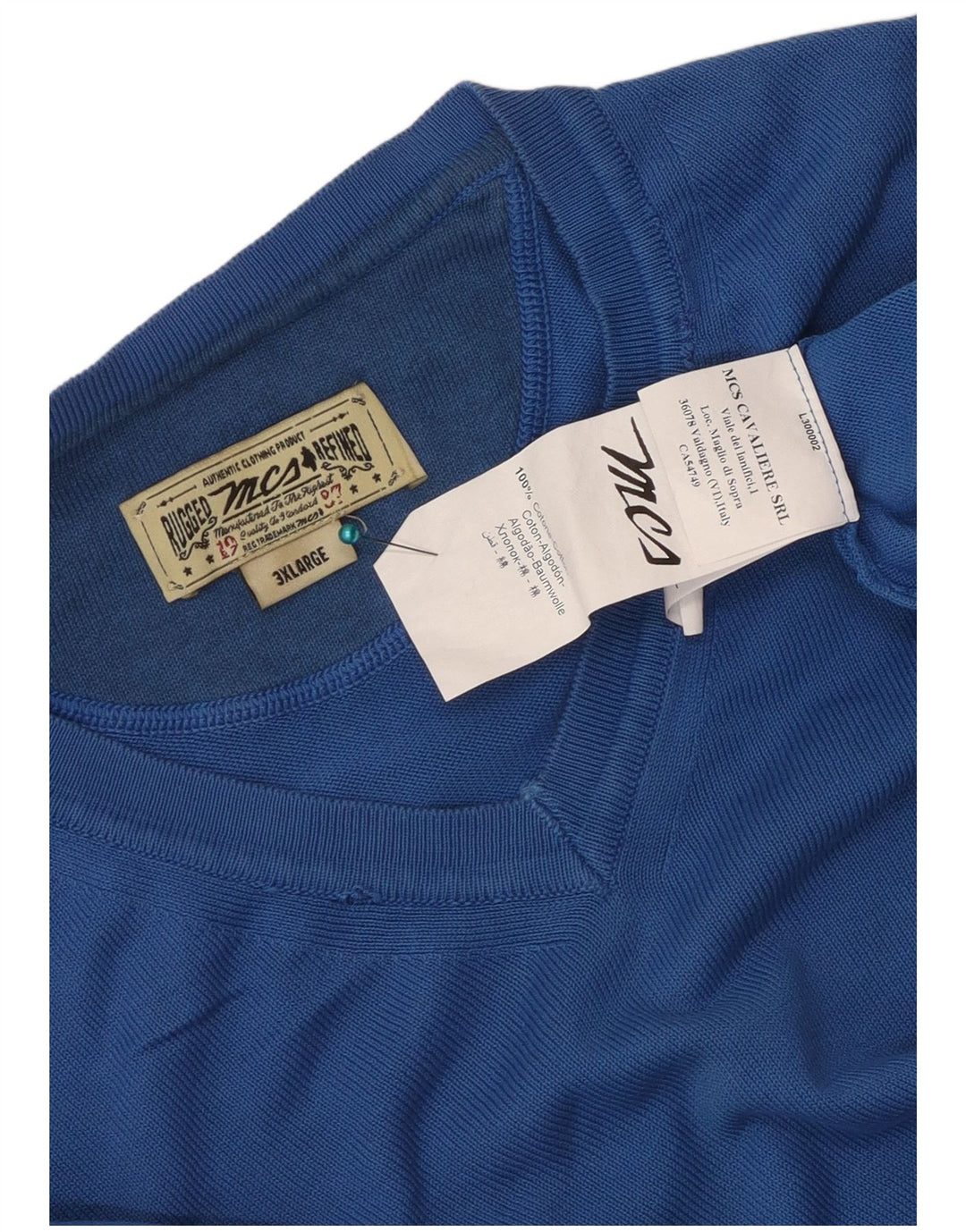Marlboro Classics Męski sweter z dekoltem w kształcie litery V, 3XL, niebieska bawełna