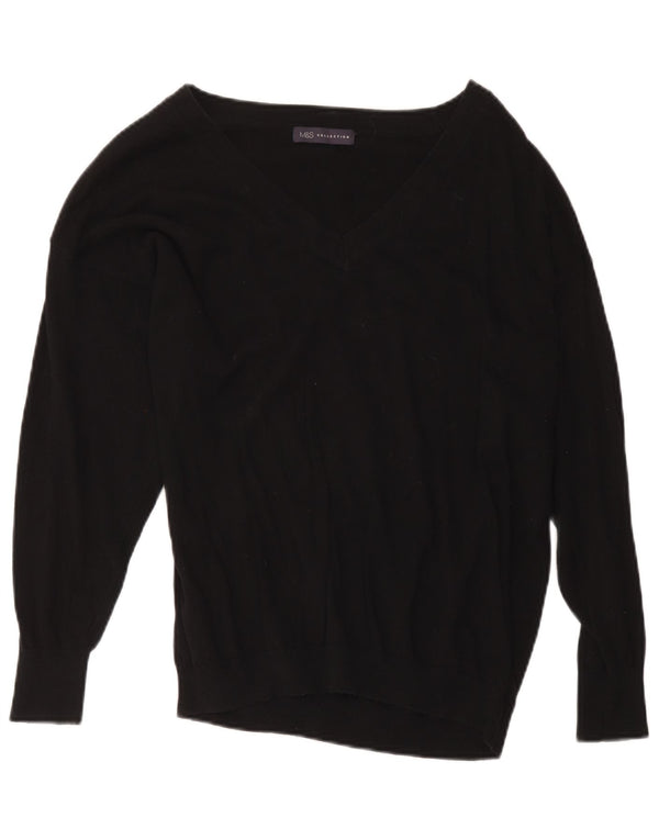 Marks & Spencer Damski sweter z dekoltem w kształcie litery V, UK 16, duży, czarny, bawełniany