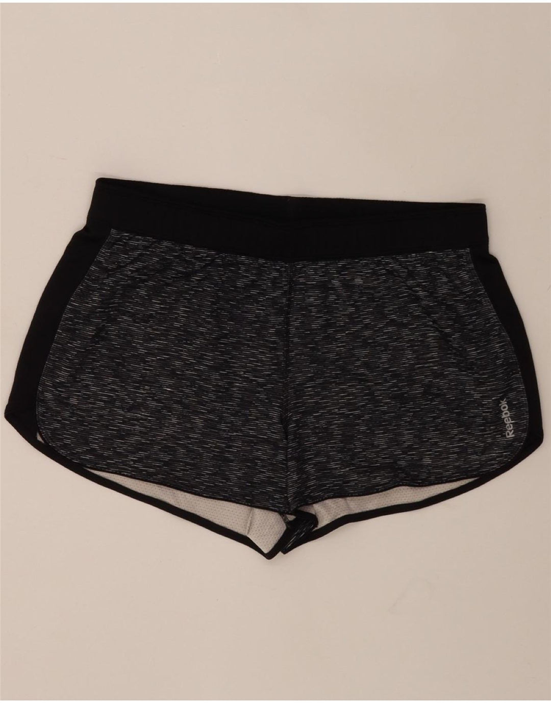 REEBOK Womens Sport Shorts UK 16 Large Grey Flecked Polyester Vintage Reebok and Second-Hand Reebok from Messina Hembry 