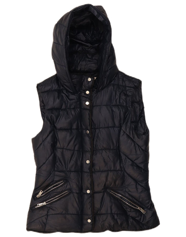 Zara Womens Trafaluc Hooded Padded Gilet UK 12 Medium Navy Blue Polyester