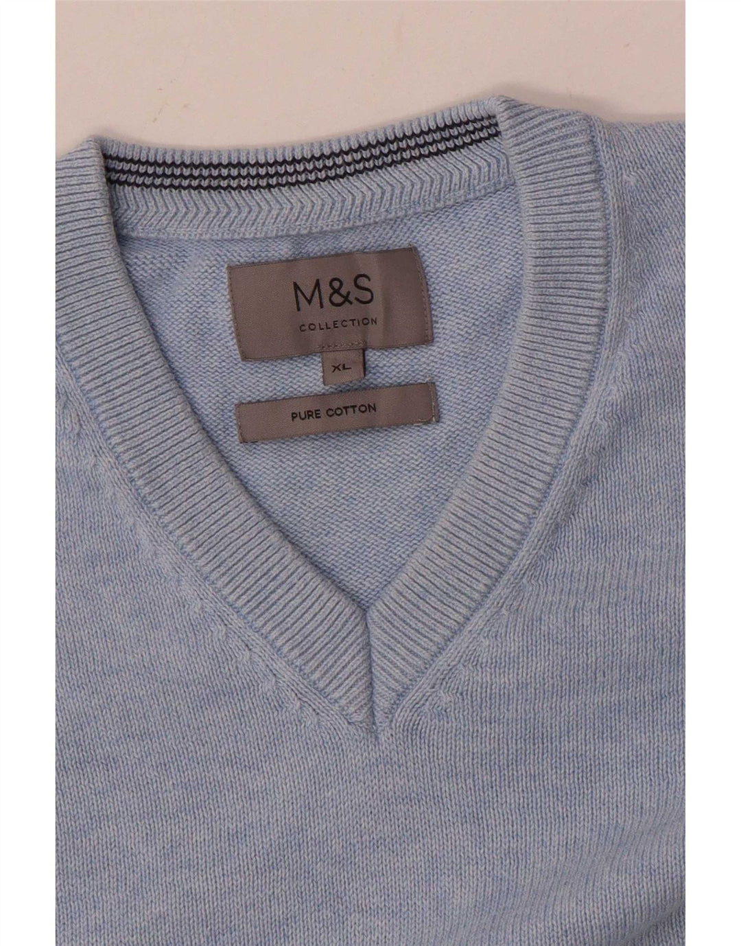 Marks & Spencer Męski sweter z dekoltem w kształcie litery V, XL, niebieski, bawełniany