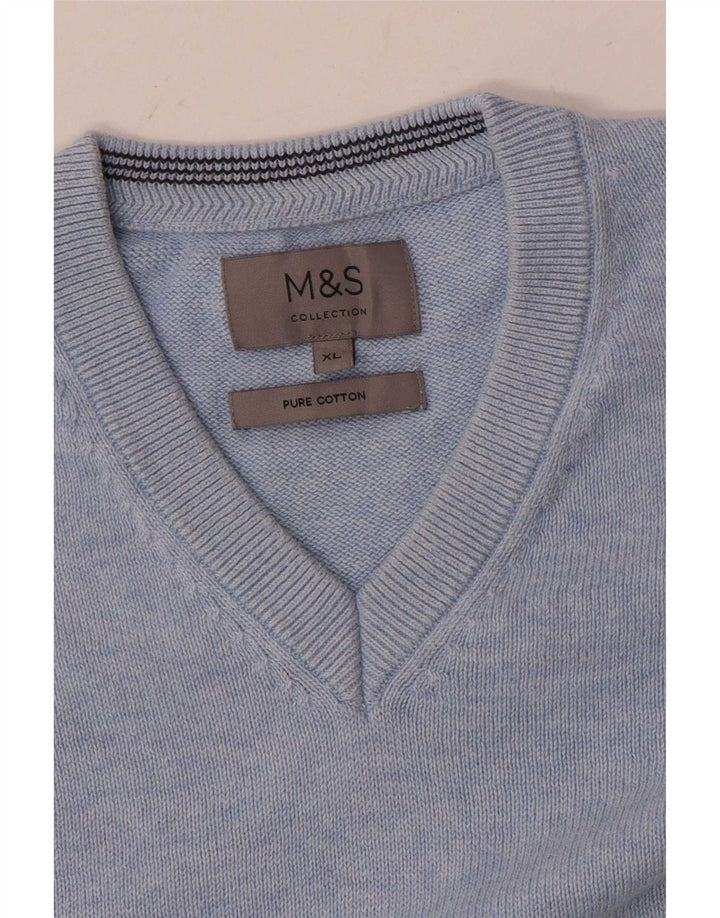 Marks & Spencer Męski sweter z dekoltem w kształcie litery V, XL, niebieski, bawełniany