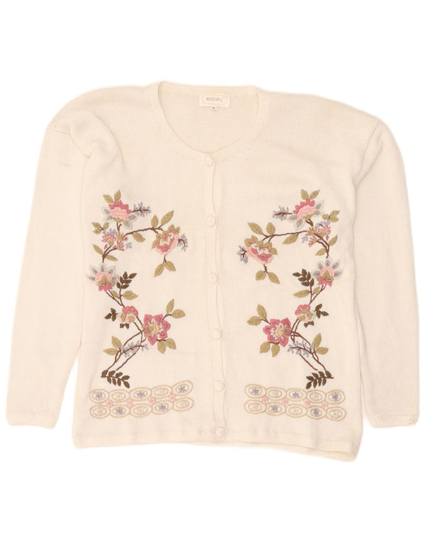 Sweter damski w stylu vintage, UK 18 XL, biały, kwiatowy poliester