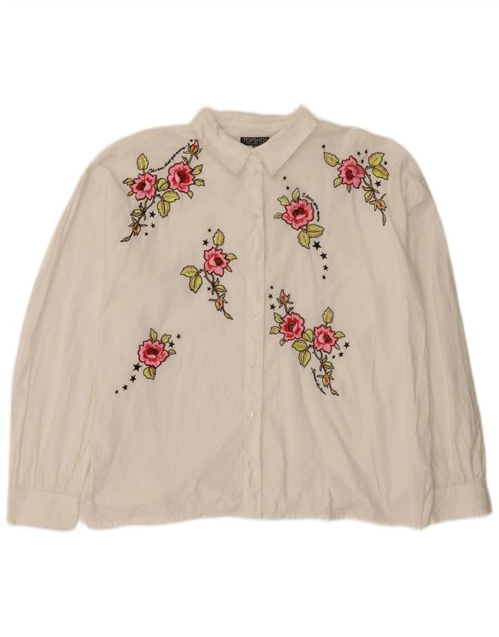 Damska bluzka koszulowa oversize Topshop z grafiką UK 12, średnia, biała w kwiaty