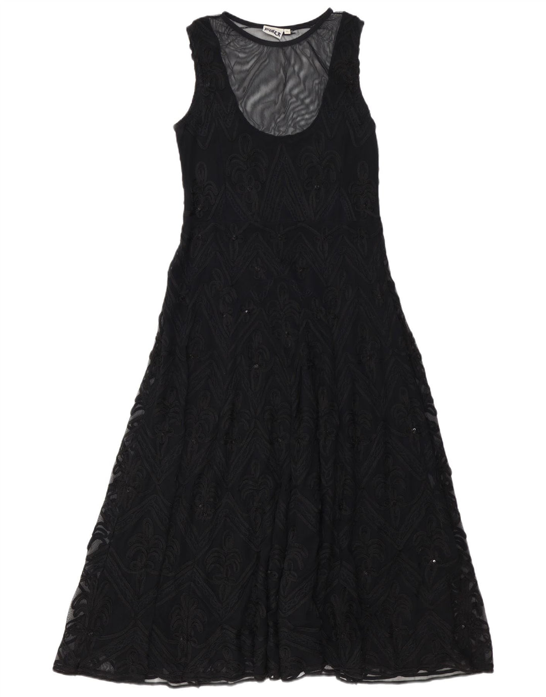 HUNZA damska sukienka maxi bez rękawów UK 18 XL czarna wiskoza Paisley