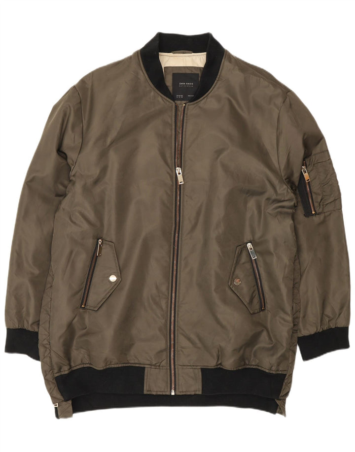 Męska kurtka bomberka Zara UK 42 XL Khaki, poliester z blokami kolorów