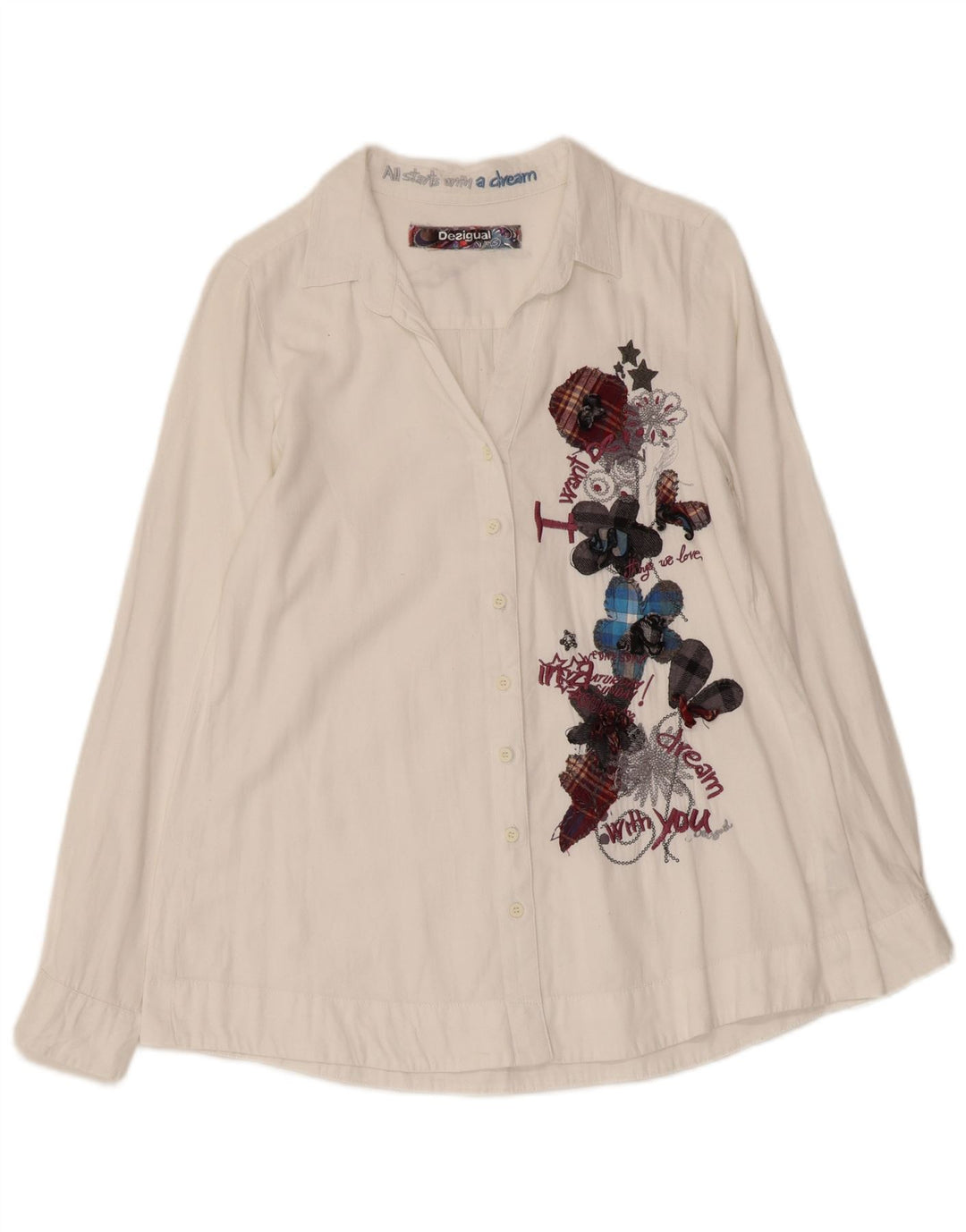 Damska koszula graficzna DESIGUAL UK 10 Mała, biała, bawełniana w kwiaty