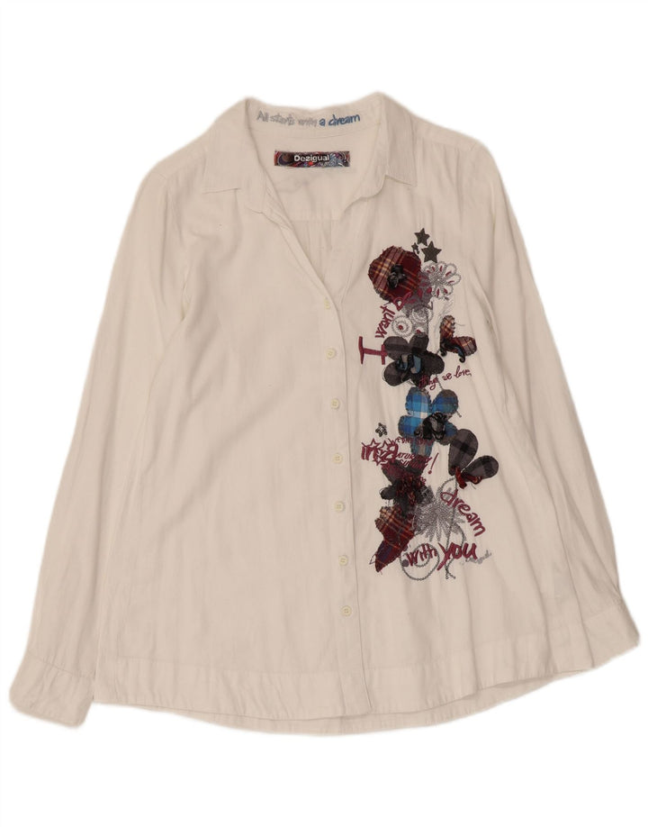 Damska koszula graficzna DESIGUAL UK 10 Mała, biała, bawełniana w kwiaty