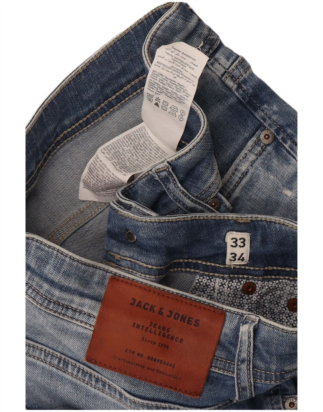 Męskie jeansy Jack & Jones w trudnej sytuacji W33 L34, niebieska bawełna