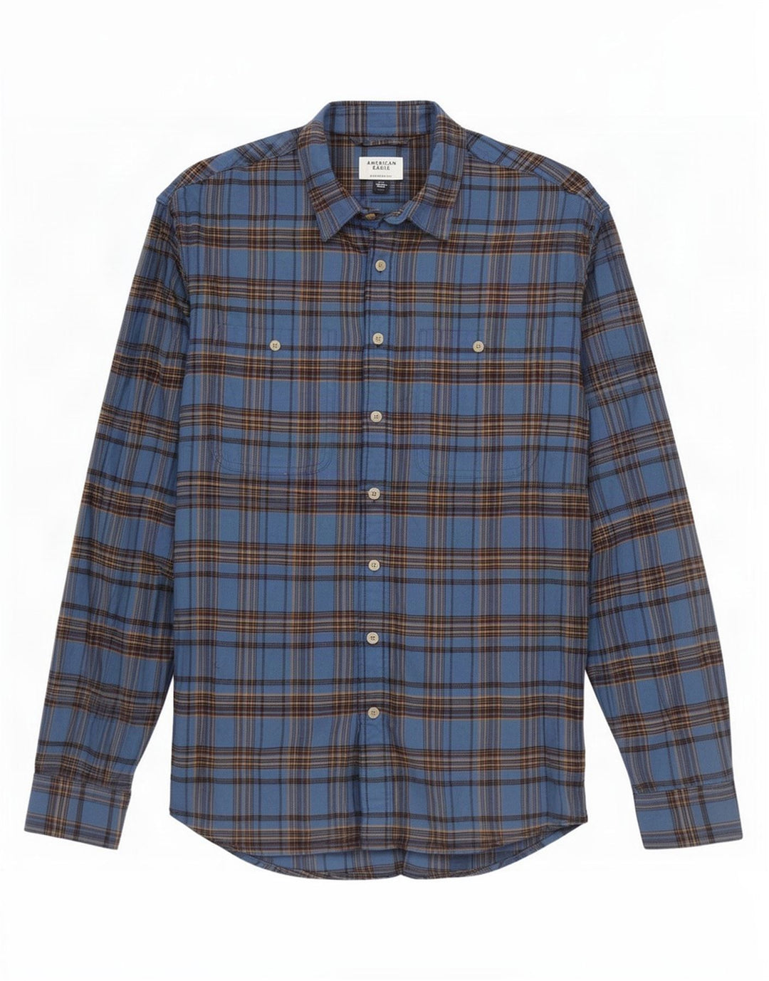 Męska koszula flanelowa American Eagle o swobodnym kroju, duża, niebieska, bawełniana w kratę