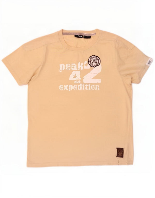 Męski T-shirt z grafiką Fila, duży, beżowy, bawełniany