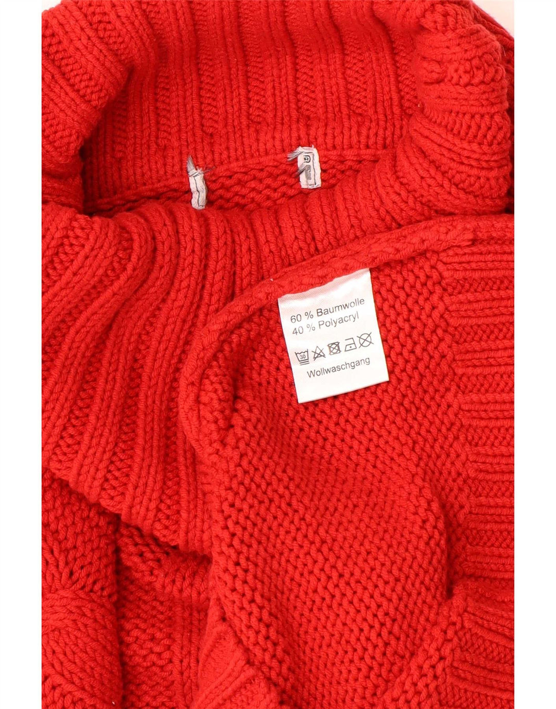Vintage damski sweter z golfem UK 12, średnia czerwona wełna