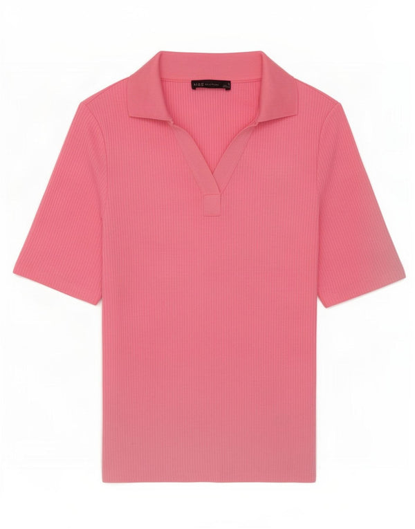 Marks & Spencer Womens Polo Shirt UK 12 Medium Pink Polyester